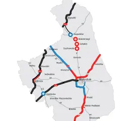 Mapa dróg S61 i S8, łączących Grajewo z Augustowem i Białymstokiem, z zaznaczonymi innymi miastami i drogami.