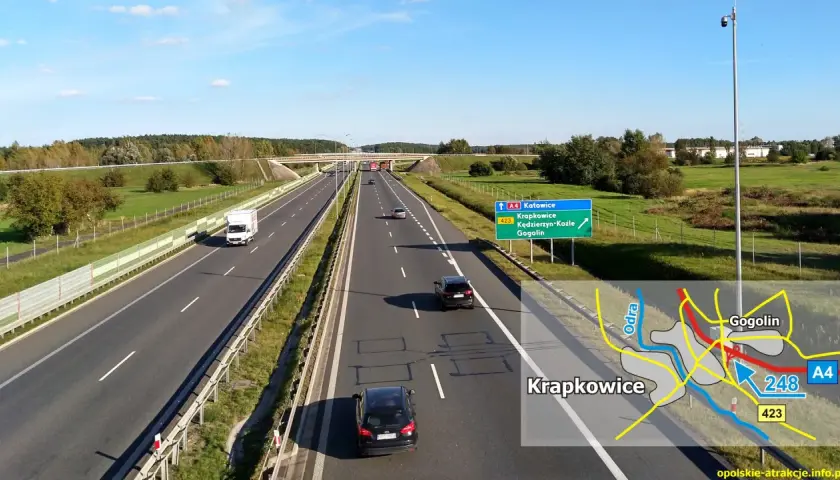 Autostrada A4 w kierunku Katowic, zjazd na Krapkowice i Gogolin. Dobry dojazd do Krakowa Swoszowic.