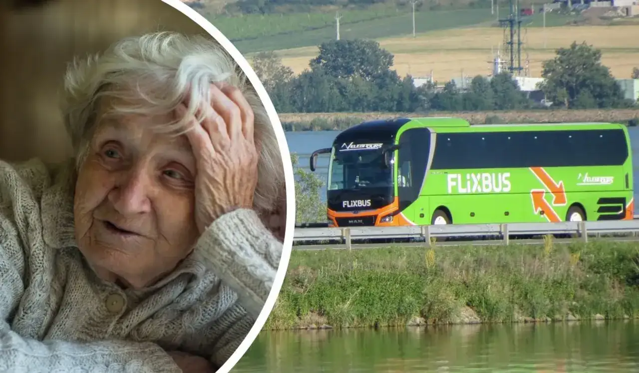 Starsza pani cieszy się podróżą z FlixBus, korzystając z flixbus zniżki dla emerytów.